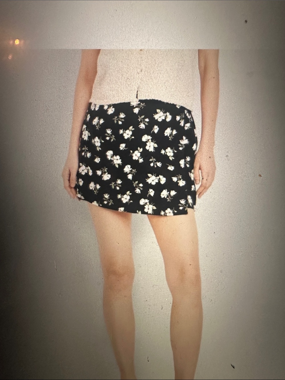 NWT Old Navy Faux Wrap Black Linen Floral Print Skirt, size Large